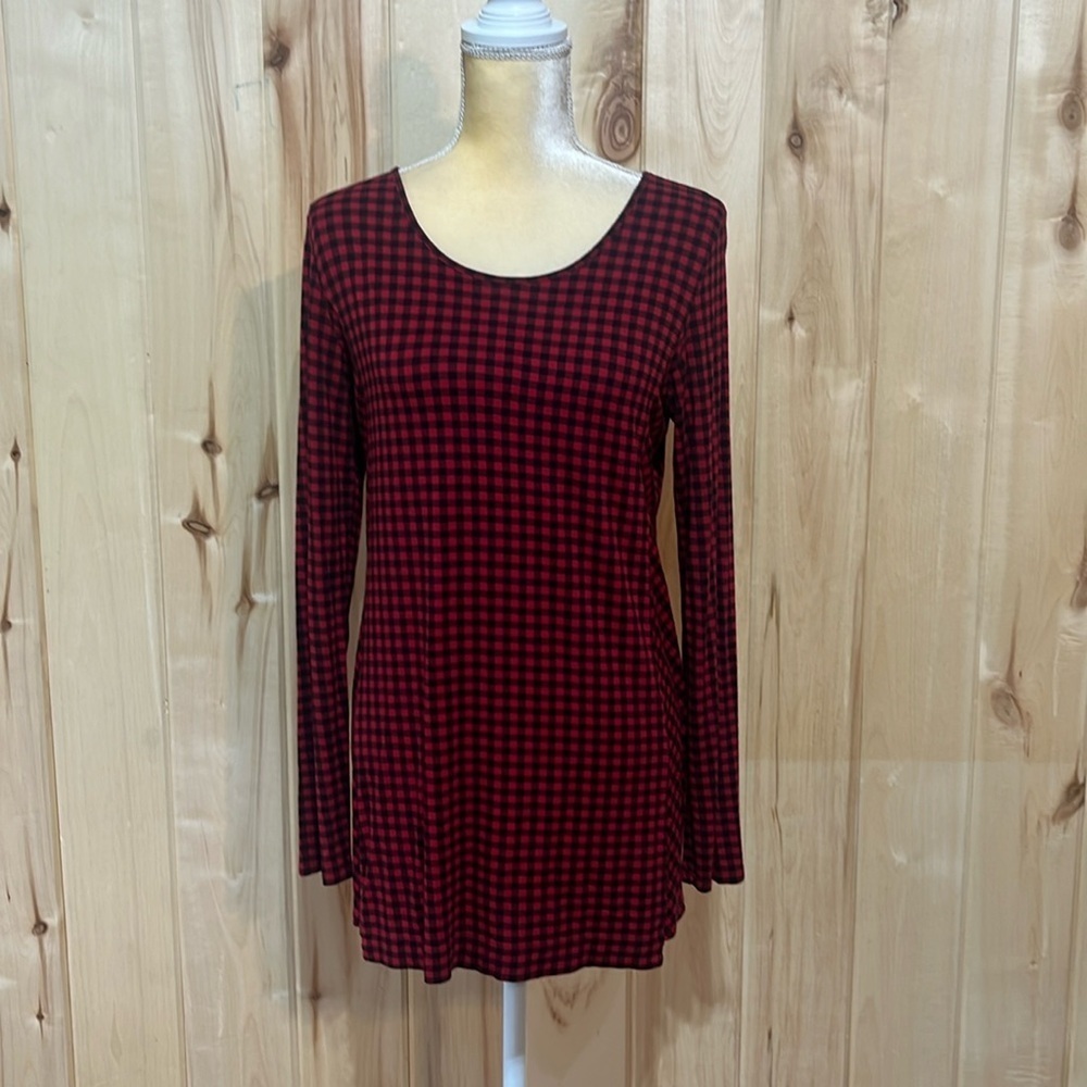J. Jill Wearever Collection Red and Black Heritage Plaid Tunic Size S